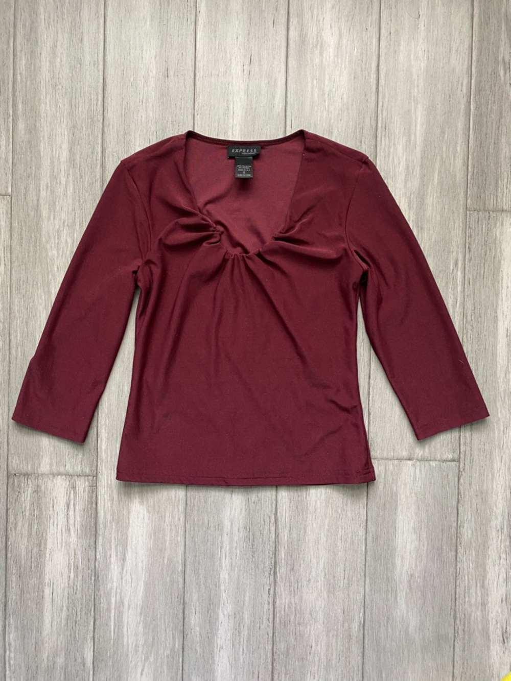 Express Women's Burgundy Red Twist-Neck 3/4 Sleeve Top S